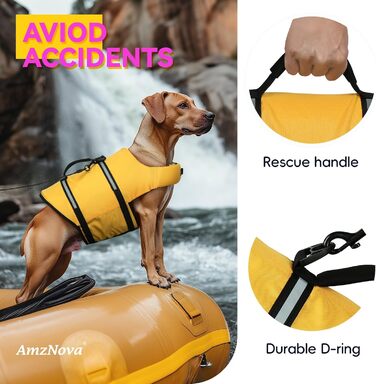AMZNOVA Рик-стоп жилет для плавання собак, XL, жовтий. Жилет для собак, жилет для плавання, рятувальний жилет для собак. Підходить для човнів.