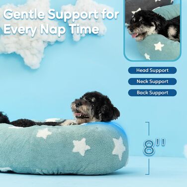Лежак для собак Mora Pets Donut, круглий, знімний чохол, заспокійливий, пухнастий, антистрес, для цуценят і котів, синій, 76 см