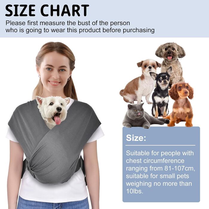 CUBY Сумка-переноска для собак, літня переноска для собак, рюкзак-переноска для собак, регульована переноска для цуценят, 10 фунтів (темно-сірий)