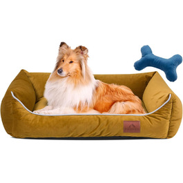 Жовте собаче ліжко FUUFEE L 100x80 см | Зручне диван-ліжко для великих собак | Легко миється, знімний чохол на блискавці