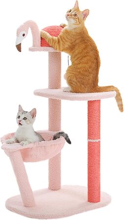 PURRPURCAT Rosa багаторівневе дерево для котів з когтеточкою, іграшковим м'ячем, гамаком та стовпчиком для маленьких і середніх котів