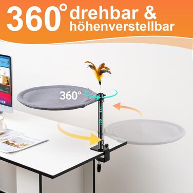 Крісло-гамак для кота Uross на стіл - 360° обертання та регулювання висоти, м'яке, з 2 знімними чохлами, для дому та офісу, цілорічне використання (одношарове, сіре)