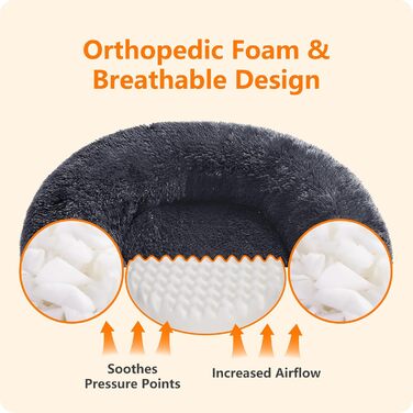 Ортопедичне ліжко для собак, круглі подушки, ліжко для собак, ліжко для котів, м'який кошик для собак, можна прати, діаметр 120 см, темно-сірий колір, розмір 120 x 120 x 20 см