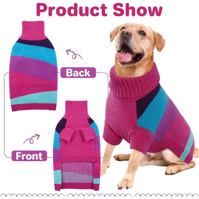 Теплий пуловер для собак великих порід, рожевий, XXXXL, для німецької доги, святковий, з високим коміром