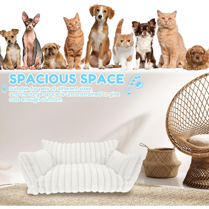 М'яке ліжко для котів та собак: зручне диван-лежанка з фетру, неслизьке дно, легко миється (білий)