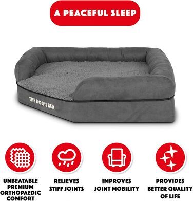 Ортопедичне ліжко для собак з memory foam, водонепроникне, кутове, середнього розміру, чорний плюш, для собак з артритом та дисплазією кульшових суглобів, терапевтичне та підтримуюче