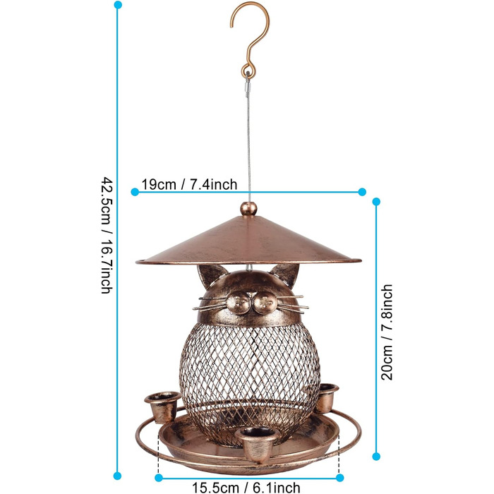 Годівниця для птахів на вулицю, металева, безпечна для білок, велика місткість, годівниця для диких птахів, котяча форма, для саду та двору