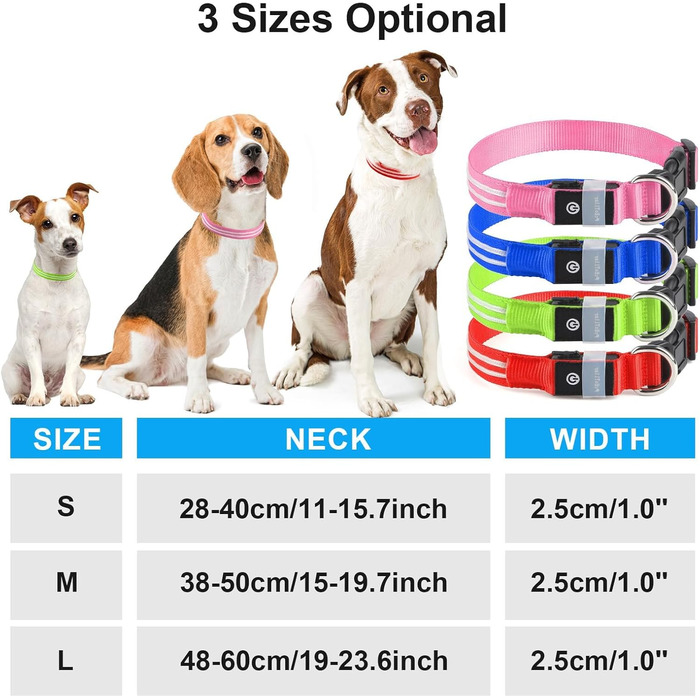 Світлодіодний нашийник для собак Leuchthalsband PcEoTllar, зарядний, 3 режими світіння, водонепроникний, регульований, для малих, середніх та великих собак, блакитний (TC5000), L (48-60 см)