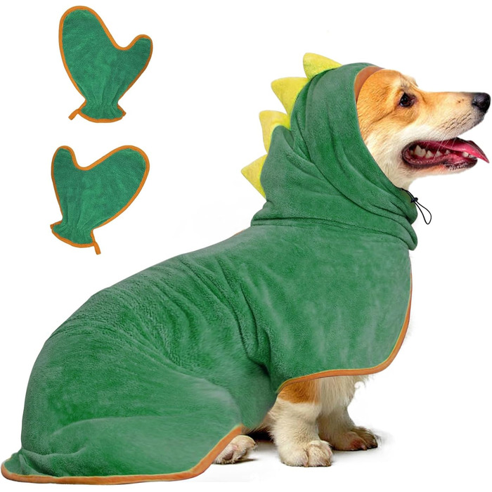 Рушник для собак з мікрофібри, халат для собак, швидковисихаючий, регульований, для великих, середніх, маленьких собак/котів (зелений, S)
