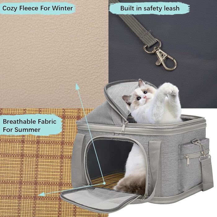 Сучасна переноска для собак 2-в-1 з м'якими боковинами, сумка для подорожей для маленьких собак та котів, стильна складана переноска для цуценят та маленьких тварин з кишенею (чорний + коричневий, 38,1 см x 19,1 см x 15 см, сірий 16,2 см x 11,4 см x 13 см