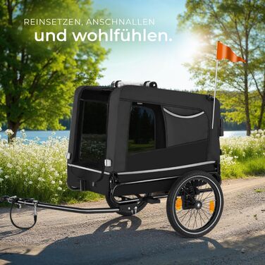 Причіп для велосипеда Tectake® - універсальний, для собак, велосипеда, електровелосипеда, візка, вантажопідйомність до 40 кг, складаний, швидкий монтаж, з аксесуарами безпеки, чорний