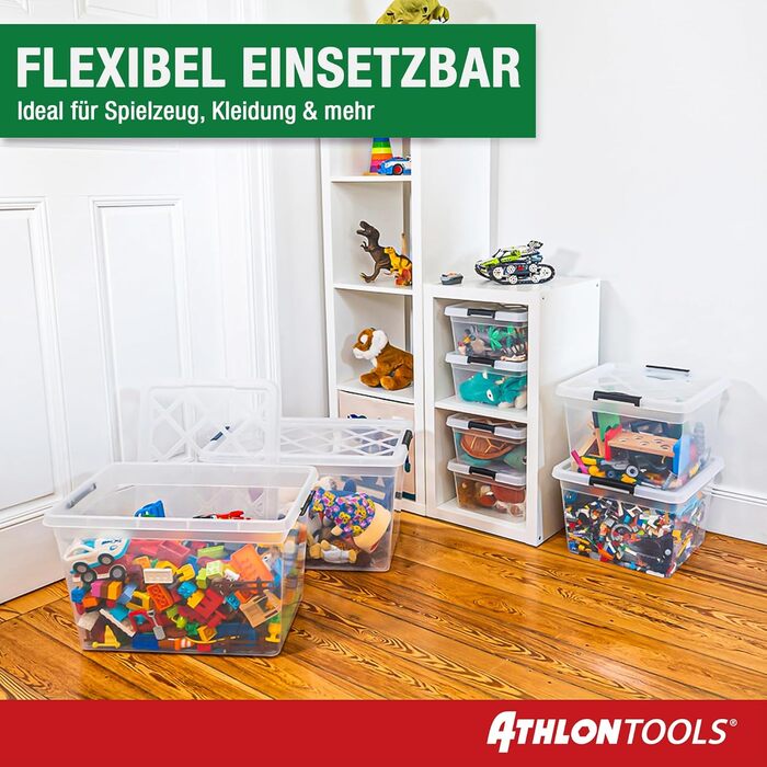 Коробки для зберігання ATHLON TOOLS 4шт по 20 літрів з кришкою, харчові, прозорі, з затискачами, з 100% нового пластику, стекуються | 20 л | 4 шт.