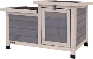 Клітка для кроликів Lionto з дерева з двома входами, 70x43x45 см, водостійке дах з бітуму та пластикові ніжки, для внутрішнього та зовнішнього використання, зимостійка, сучасний дизайн