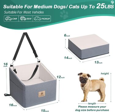 Автокрісло для собак, сіре, для маленьких собак до 11 кг, знімний та миючий підйомник, з кишенями для зберігання