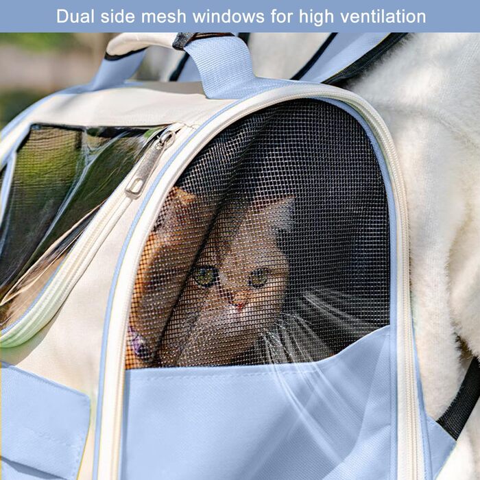 Рюкзак для тварин Surmounty з сітчастим вікном, складний, для котів та собак, з мискою для їжі та води, водонепроникний, до 15 кг (Блакитний)