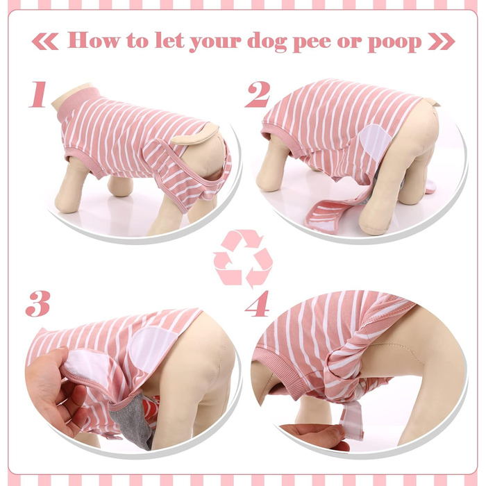 Одяг для собак після кастрації - Медичний боді для собак, альтернатива комірчику, для маленьких, середніх та великих собак, дихаючий, рожевий в смужку, розмір L