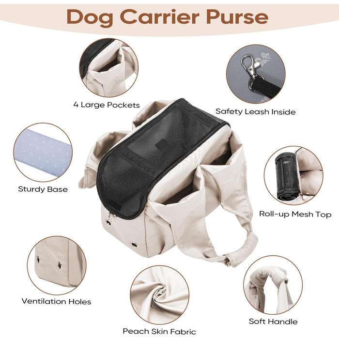Сумка-переноска для собак, котів та цуценят – м'які боки, зручна для подорожей, з 4 кишенями, складна, легка, до 6,8 кг, для подорожей, до ветеринара, на прогулянку, бежева