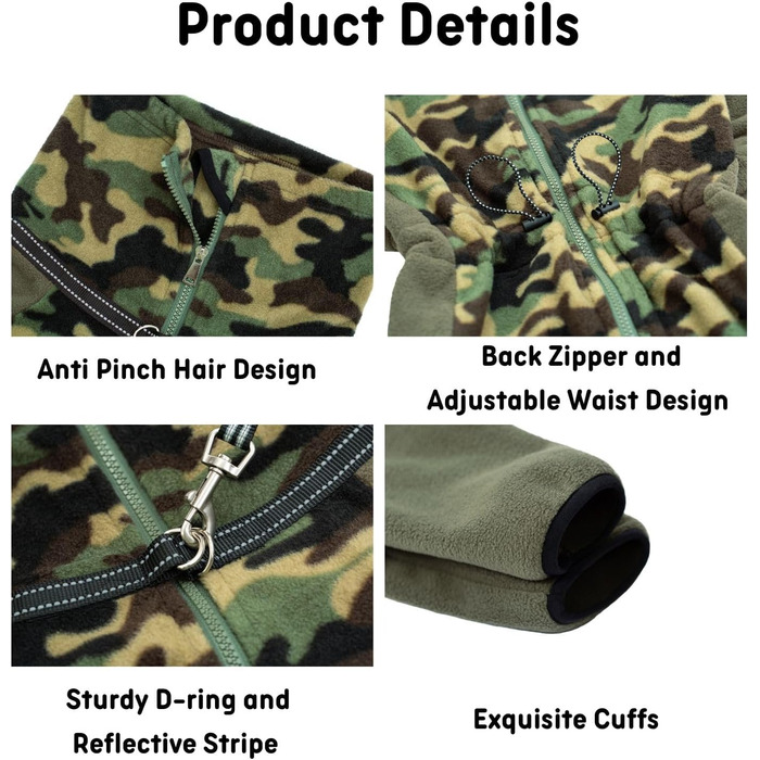 Зимовий комбінезон для собак, теплий, непромокальний, з D-поточкою та світловідбиваючими смугами, розмір M, оливковий колір