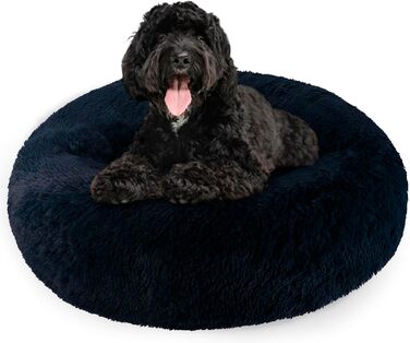 Крісло-лежанка для собак великих та середніх порід, 60 см Ø - М'яке та дихаюче ліжко для собак з неслизьким дном та піднятим бортиком, (76x76x27 см, Темно-синій)