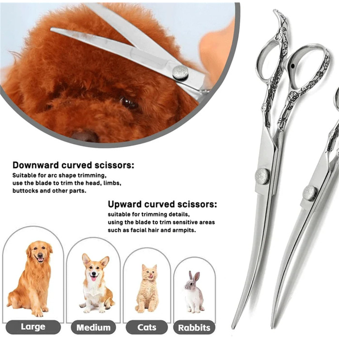 Професійна вигнута ножиця для грумінгу собак та котів з нержавіючої сталі 440C (7.5 дюймів)