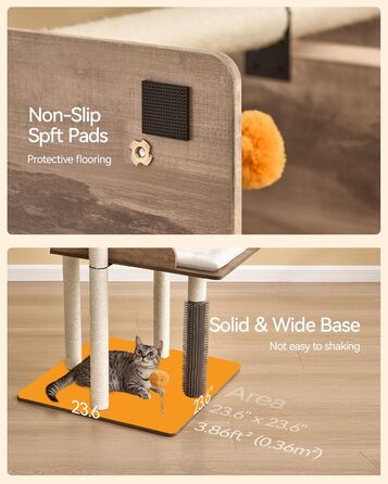FourFurPets котячий комплекс 111 см, сучасний котячий тур, будиночок для великих дорослих котів, когтеточка, велика лежанка, знімні подушки, для дому, Greige