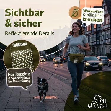 Сумка для ласощів для собак fell&bell - водонепроникна, з 2 відділеннями для снеків, 1,8 л основного відділення, кишеня для телефону та диспенсер для відходів | Сумка для годування собак, тренувань та цуценят (Оливковий)