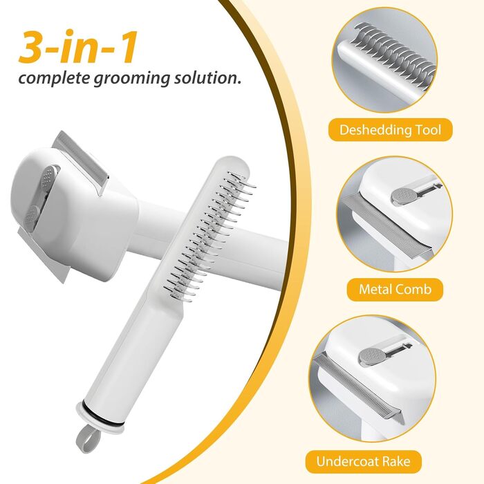 Набір для грумінгу L&W BROS. 3-в-1: гребінець, щітка для підшерстка, інструмент для видалення шерсті (двосторонній) | Для собак та котів усіх порід | Білий
