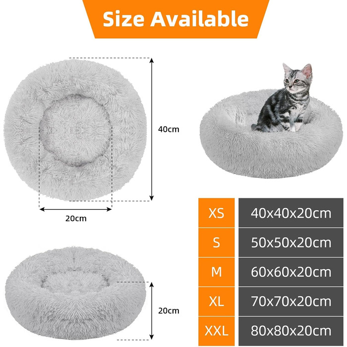 Кругле ліжко для собак та котів LYNAX, плюшеве, 60x60 см, сіре (для маленьких та середніх собак)