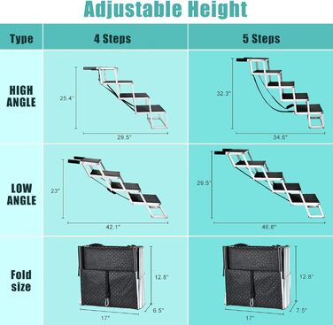 Сходинки для собак великих порід, 4 сходинки, алюмінієва рамка, для автомобіля, SUV, вантажівки, високого ліжка, дивану. Максимальне навантаження 68 кг, ширина 43,2 см, висота 63,5 см