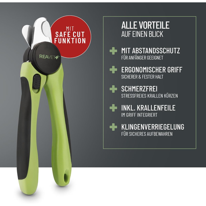 Ножиці ReaVET для обрізання кігтів собак та котів - з пилочкою та обмежувачем | Нержавіюча сталь | Інструмент для догляду за кігтями