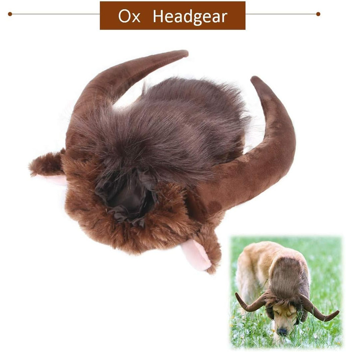 Перука-ріг для костюма собаки, косплей, голова бика, демон для святкування Дня подяки та Різдва