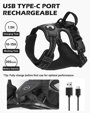 Світловідбиваючий нашийник для собак Joytale, акумуляторний, для середніх собак, без натягування, з LED, з ручкою, регульований, для нічних прогулянок, зелений, M. Зелений (XL (1 шт.), чорно-синій)