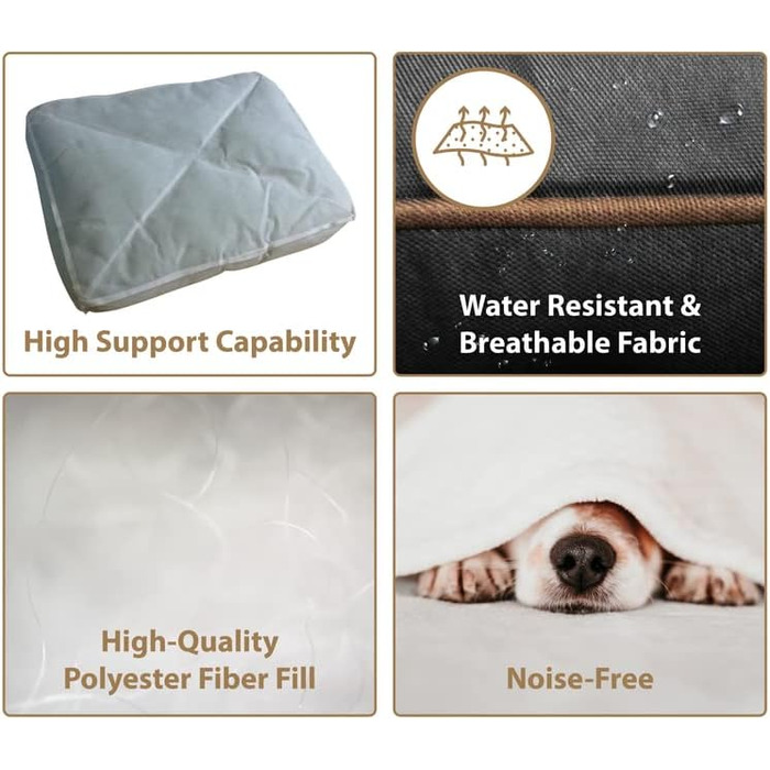 Ліжко для собак Ellie-Bo, розмір S, 56 x 41 x 10 см, чорний з коричневими паспалями. М'який матрац, водовідштовхувальний матеріал Oxford, наповнювач: поліестер. Підходить для клітки 61 см