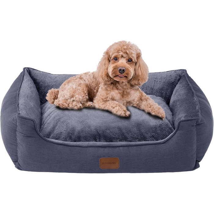 Ортопедичне ліжко для собак, малого та середнього розміру, 52x41x16 см, м'яке та комфортне, кошик для собак з високим бортиком, знімний та пральний чохол, неслизьке, для дому та автомобіля (темно-сірий, S)