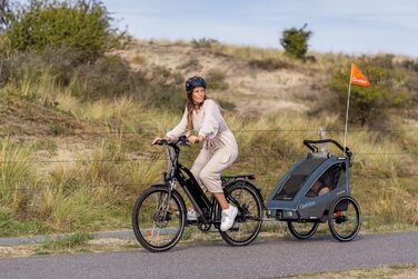 Qeridoo Sportrex 2 Limited Edition Jeans Blue: Дитячий велопричіп для 2 дітей, 360° обертове колесо, захист голови