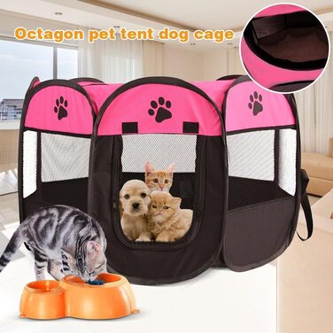 Клітка-забіг для цуценят та тварин, 74x74x43 см. Підходить для собак, котів, кроликів та інших дрібних тварин. Для використання в приміщенні та на вулиці (Рожева)