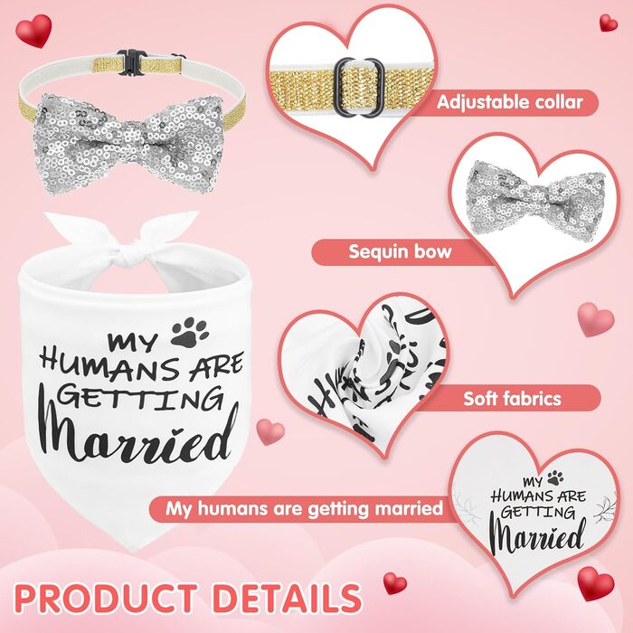 Сукня для собак SCENEREAL на весілля з банданою, комірцем-бантиком та короною, комплект для собак, дівчаток, цуценят, кошенят, аксесуари для вечірки, спідниця-тьюль, костюм для маленьких, середніх та великих собак, білий (Весільний)