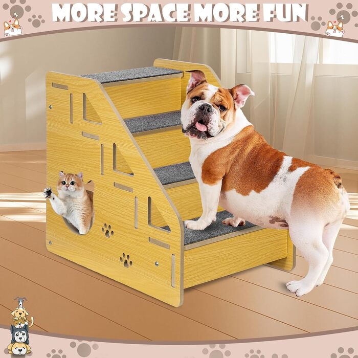 Сходинки для собак: дерев'яна драбинка для маленьких і середніх собак, 4 сходинки, 38.1 см, для ліжка/дивану