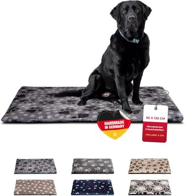 Лежак для собак HS-Hundebett XL 95x135 см, двосторонній, сірий з лапкою, м'який, для дивану, авто і клітки, Німеччина