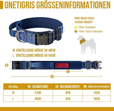 OneTigris нашийник для собак з металевою пряжкою, синій, розмір L