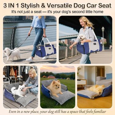 Автомобільний лежак для собак 3-в-1 - переносна ліжко для маленьких собак, з м'яким килимком, для переднього або заднього сидіння, внутрішнє та зовнішнє використання (04-Блакитний)