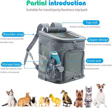 Рюкзак для собак і котів PETCUTE: складаний, з підкладкою, дихаючий, з регульованими ременями, сірий