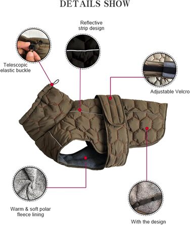 Зимовий одяг для собак середніх розмірів: тепла куртка з флісовою підкладкою, відбивачі та регульована посадка, зелена, розмір M