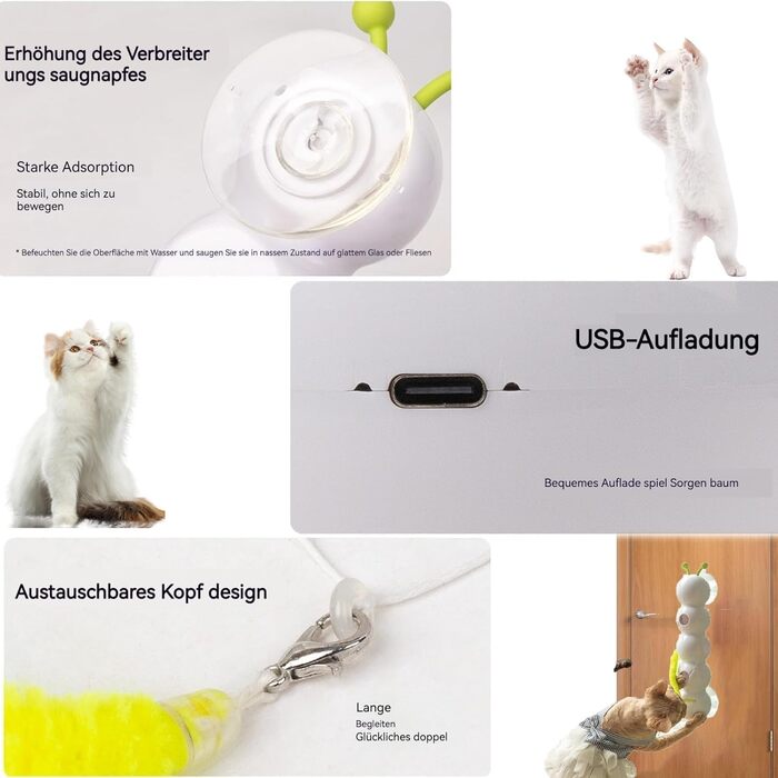 Інтерактивна іграшка для котів Vibbang Wusel Wurm: розумний черв'ячок з датчиками руху, кріплення на стіну/вікно, для котів середніх та маленьких порід