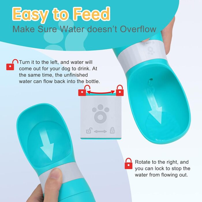 Портативна пляшка для води для собак, нержавіюча сталь, не протікає, диспенсер для води та корму для цуценят, для подорожей, прогулянок, походів та активного відпочинку