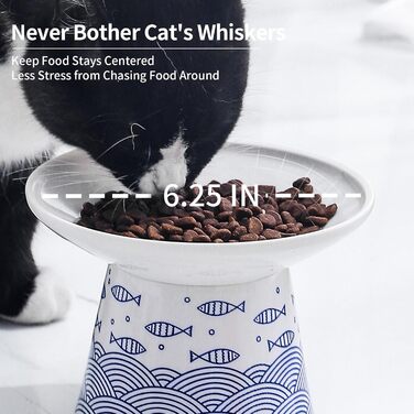 Набори мисок для котів OMAYKEY, 2 шт., кераміка, широкі, підняті, для корму та води, блакитні