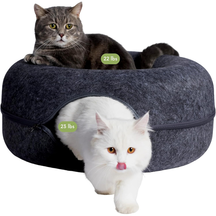 Котяча печера CATTASAURUS Peekaboo темно-сіра для великих і кількох котів до 13,6 кг, тунель-будиночок для домашніх котів, велике кругле ліжко-донат, пране