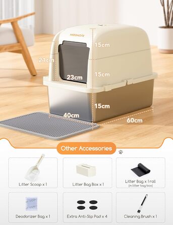 MeoWant котячий туалет із нержавіючої сталі з кришкою, 81 л, велика ємність, знімна тришарова закрита туалетна коробка для котів із високим бортиком, біла