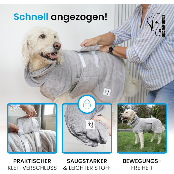 Рушник для собак після купання – швидковисихаючий, мікрофібра, сірий, розмір M