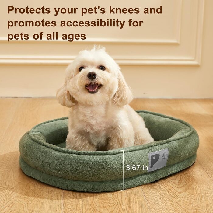Ортопедичне ліжко для собак та кошенят, м'яке ліжко для котів, миється, знімний чохол, антиковзаюча підкладка, зелене, розмір M (50x45 см)